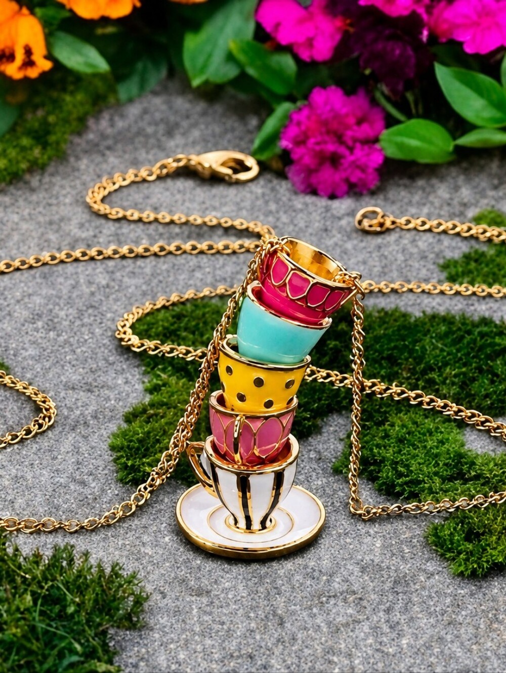 BETSEY JOHNSON STACKED MULTI TEACUP NECKLACE